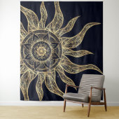 Elegantes Gold Sun Mandala Blauer Nebel Design Wandteppich (Beispiel)