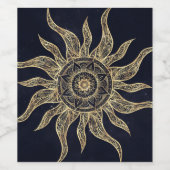 Elegantes Gold Sun Mandala Blauer Nebel Design Weinetikett (Einzelnes Label)