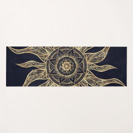 Elegantes Gold Sun Mandala Blauer Nebel Design Yogamatte (Vorderseite (Horizontal))