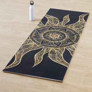 Elegantes Gold Sun Mandala Blauer Nebel Design Yogamatte