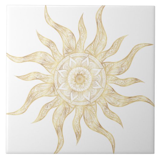 Elegantes Gold Sun Mandala Design Fliese (Vorderseite)