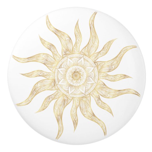 Elegantes Gold Sun Mandala Design Keramikknauf (Vorderseite)