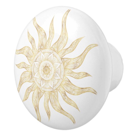 Elegantes Gold Sun Mandala Design Keramikknauf (Rechts)