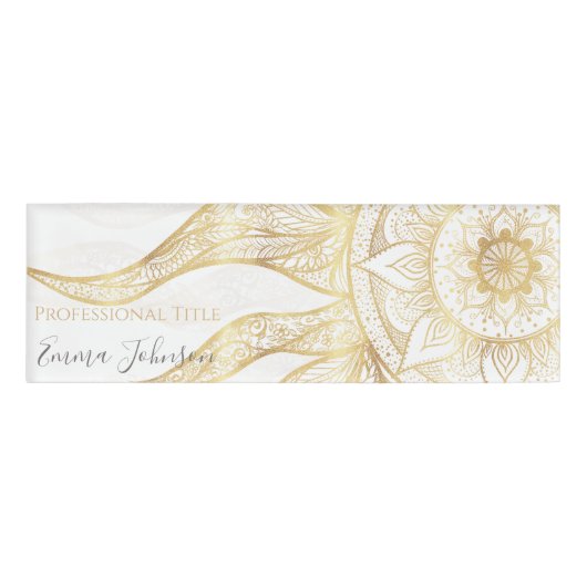 Elegantes Gold Sun Mandala Design Namenschild (Vorderseite)