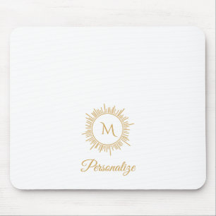 Elegantes Gold Sunburst Einfaches Monogramm und Na Mousepad