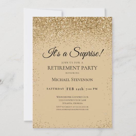 Elegantes Gold Surprise Retirement Party Einladung (Vorderseite)