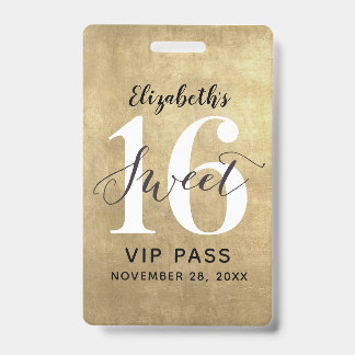 Elegantes Gold Sweet 16 Geburtstag VIP Abzeichen Ausweis