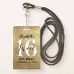 Elegantes Gold Sweet 16 Geburtstag VIP Abzeichen Ausweis<br><div class="desc">Eine clevere Art, Ihre Gäste zu Ihrer süßen 16 Geburtstagsparty einzuladen. Diese vergoldeten 16 VIP Pass Abzeichen Einladungen werden Ihre Gäste sicher beeindrucken. Das Design zeichnet sich durch ein Imitat Goldfolie-Design mit einem modernen handgeschriebenen Schriftart aus. Die Rückseite dieser Vorlage ist für Ihre 16 . Geburtstag Geburtstagsparty einfach zu personalisieren....</div>