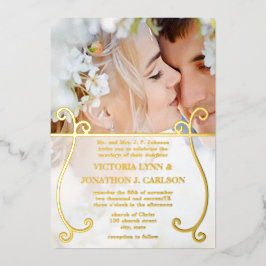Elegantes Gold Swirl Foto Hochzeit Folieneinladung