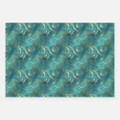 Elegantes Gold Swirl Muster auf türkisfarbenem Hin Geschenkpapier Set (Vorderseite)