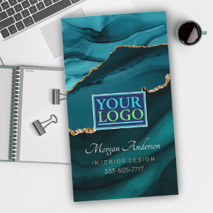 Elegantes Gold & Teal Achat, Ihr Logo Professional Visitenkarte