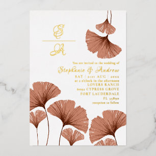 Elegantes Gold Terracotta Foliage Hochzeit Einladu Folieneinladung