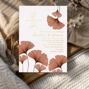 Elegantes Gold Terracotta Foliage Hochzeit Einladu Folieneinladung