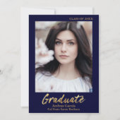 Elegantes Gold Text Dark Blue Graduate Foto Ankündigung (Vorderseite)