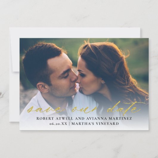 Elegantes Gold Text Foto Hochzeit Save The Date (Vorderseite)