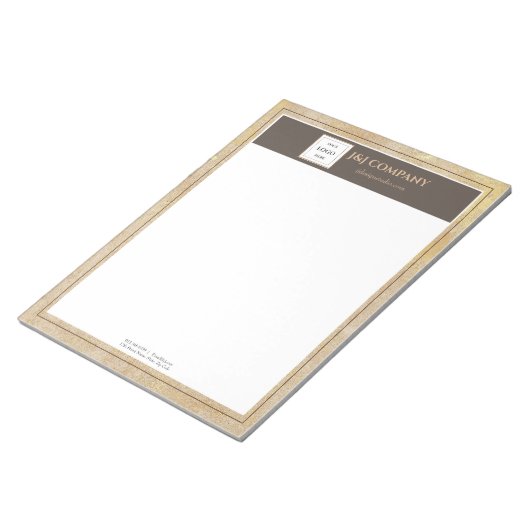 Elegantes Gold Texture Brown Frame Logo Notizblock (angewinkelt)