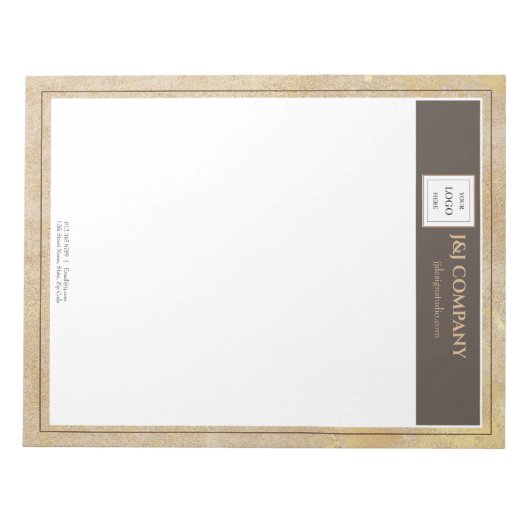 Elegantes Gold Texture Brown Frame Logo Notizblock (Vorderseite)