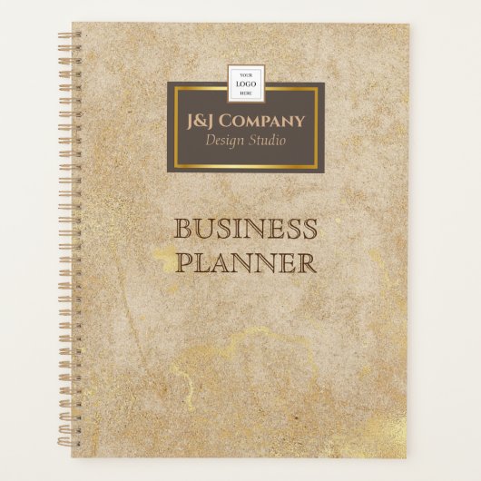 Elegantes Gold Texture Brown Frame Logo Planer (Vorderseite)