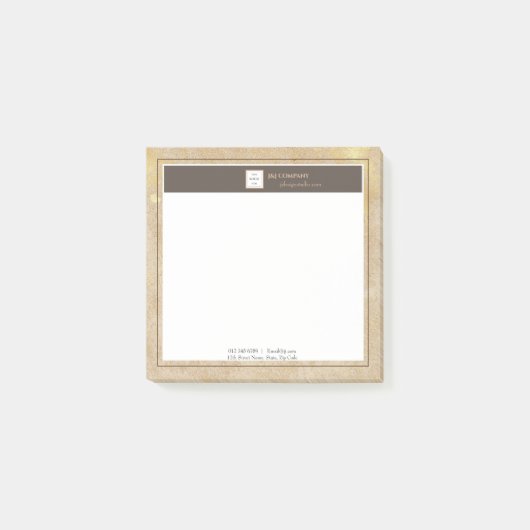 Elegantes Gold Texture Brown Frame Logo Post-it Klebezettel (Vorderseite)