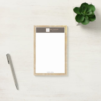 Elegantes Gold Texture Brown Frame Logo Post-it Klebezettel