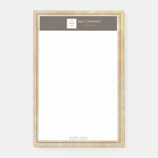 Elegantes Gold Texture Brown Frame Logo Post-it Klebezettel (Vorderseite)