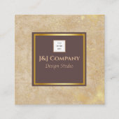 Elegantes Gold Texture Brown Frame Logo Quadratische Visitenkarte (Vorderseite)
