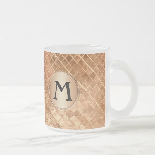 Elegantes Gold-Tile-Muster der Rose mit Monogramm Mattglastasse (Rechts)