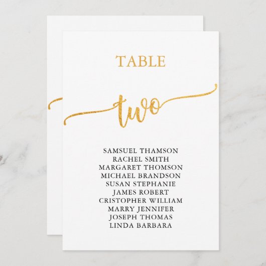 Elegantes Gold Tischnummer 2 Sitzplan (Vorne/Hinten)