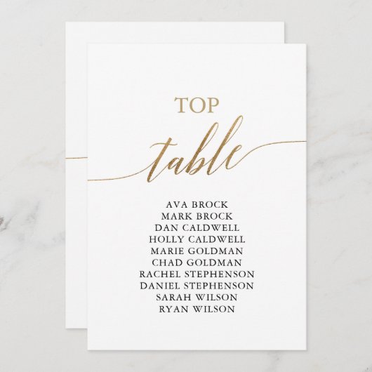 Elegantes Gold Top Table Seating Chart Einladung (Vorne/Hinten)