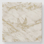 Elegantes Gold Trim Marmor Monogramm Steinuntersetzer (Vorderseite)