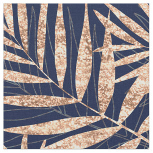 Elegantes Gold Tropical Palm Blätter Blaues Design Stoff