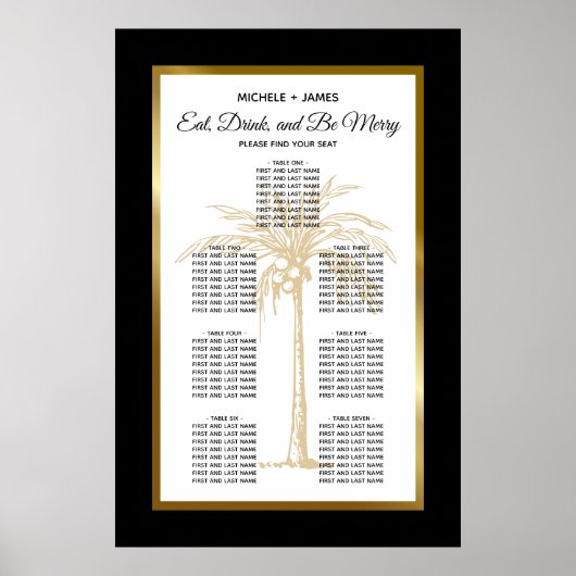 Elegantes Gold Tropical Palm Wedding Chart Poster (Vorne)