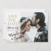 Elegantes Gold Typografy Foto Hochzeit Save The Date (Vorderseite)