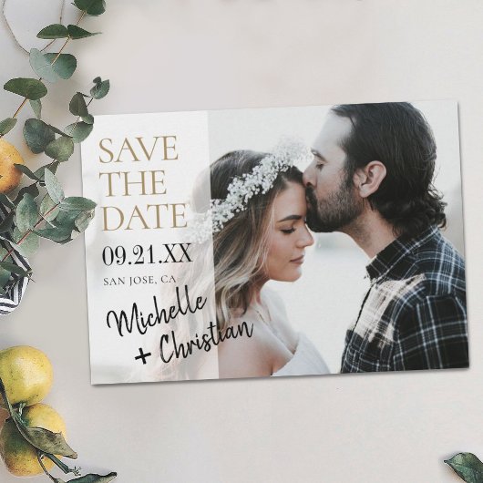 Elegantes Gold Typografy Foto Hochzeit Save The Date