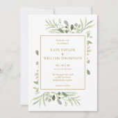 Elegantes Gold Typografy Greenerity Foto Wedding Einladung (Vorderseite)
