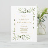 Elegantes Gold Typografy Greenerity Foto Wedding Einladung (Stehend Vorderseite)