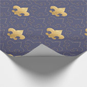 Elegantes Gold u. blaues Lilien-Verpackungs-Papier Geschenkpapier (Ecke)