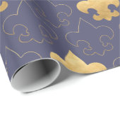 Elegantes Gold u. blaues Lilien-Verpackungs-Papier Geschenkpapier (Rolleneckpunkt)