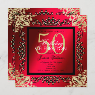 Elegantes Gold u. der 50. Geburtstag der Cerise Einladung