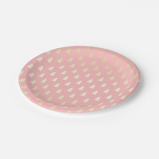 Elegantes Gold u. rosa Weihnachtsbaum-Muster Pappteller (Schrägansicht)