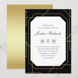 Elegantes Gold u. schwarzes geometrisches Einladung