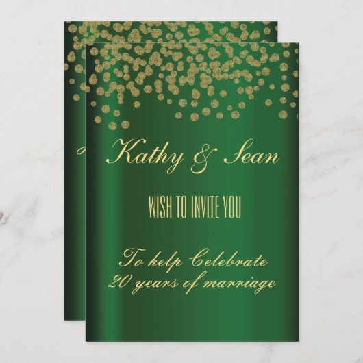 Elegantes Gold u. Smaragd Einladung (Vorne/Hinten)