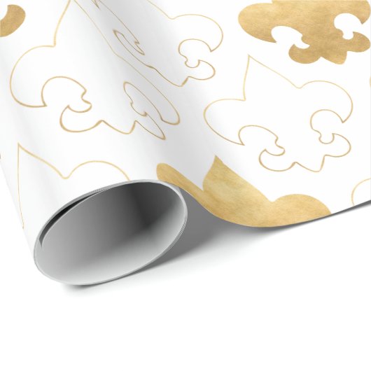 Elegantes Gold u. weißes Lilien-Verpackungs-Papier Geschenkpapier (Rolleneckpunkt)