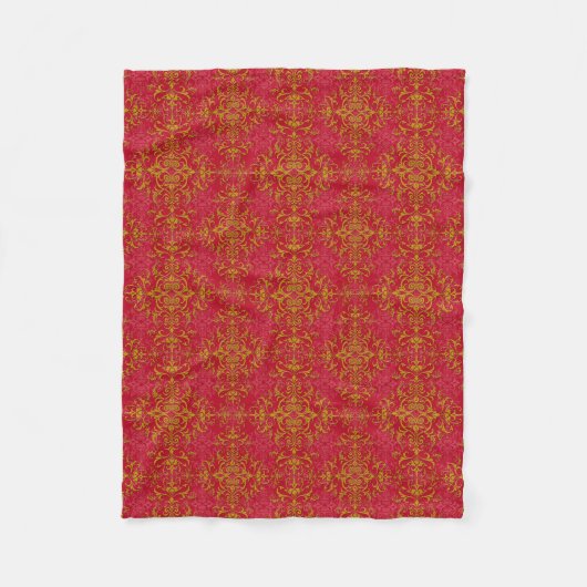 Elegantes Gold über rosafarbenes Damasketmuster Fleecedecke (Vorderseite)