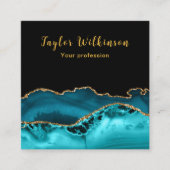 Elegantes Gold und Aquamarin Blue Agate Quadratische Visitenkarte (Vorderseite)