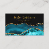 Elegantes Gold und Aquamarin Blue Agate Visitenkarte (Vorderseite)