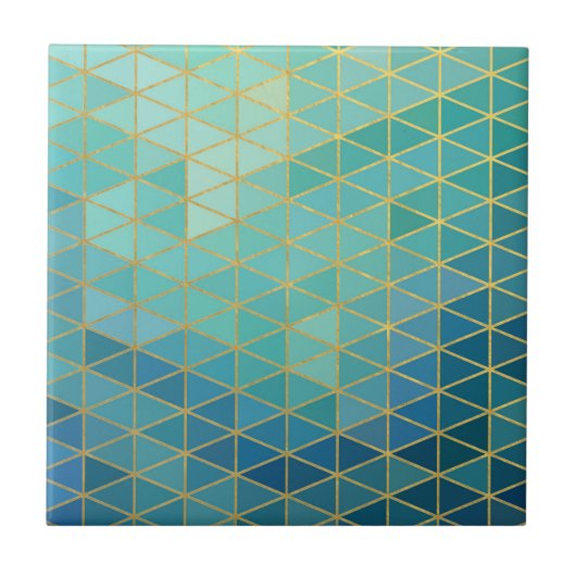 Elegantes Gold und aquamarin geometrisch Fliese (Vorderseite)