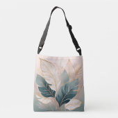 Elegantes Gold und Aquamarine Blätter Kunst, Dicht Tragetaschen Mit Langen Trägern (Rückseite)