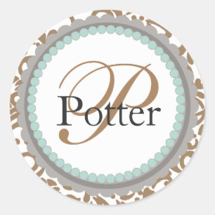 Elegantes Gold und Aquamarine Mit Monogramm Hochze Runder Aufkleber