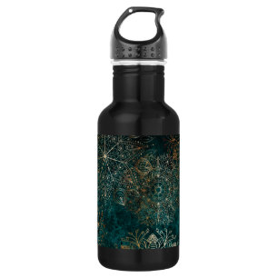 Elegantes Gold und Aquamarines Mandala-Muster Edelstahlflasche